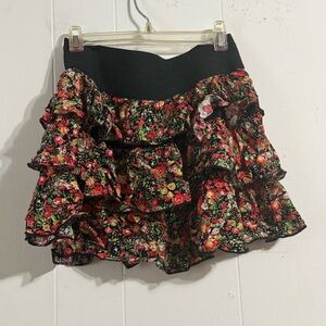 Deb Black and Red Floral Mini Skirt
